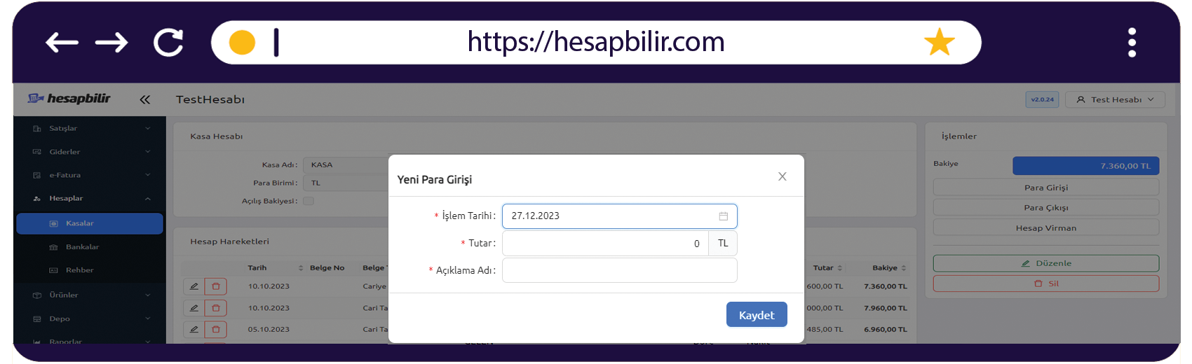 Kasa Para Girişi