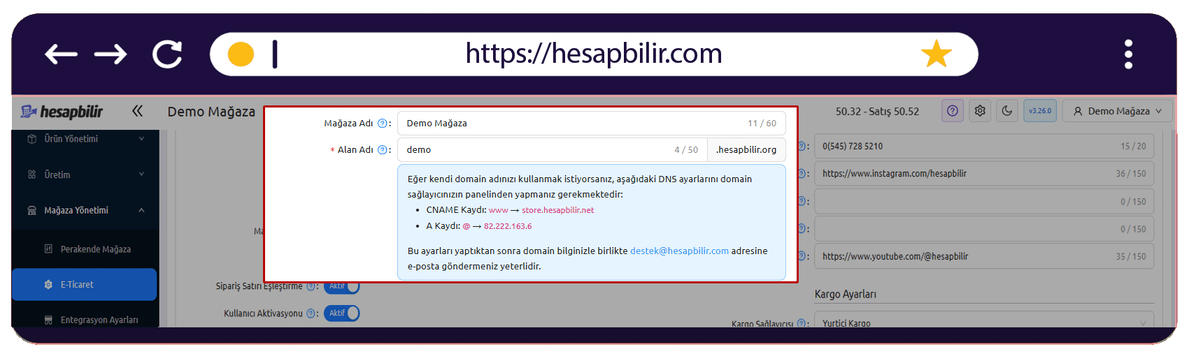 E-Ticaret AYarları