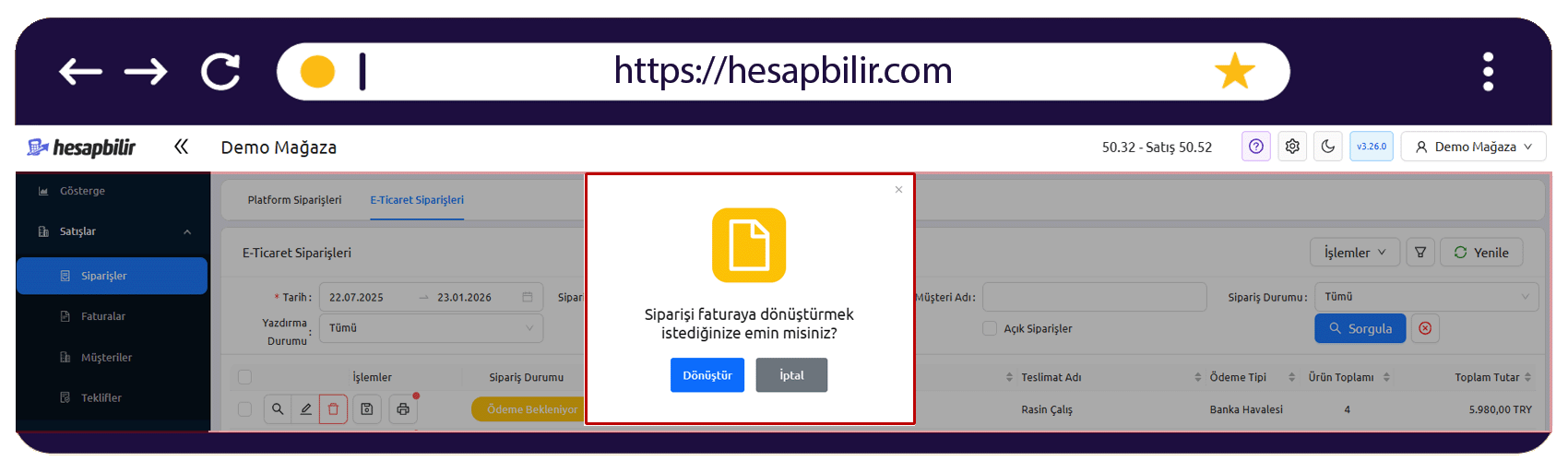 e-Ticaret Sipariş Detay Ekranı