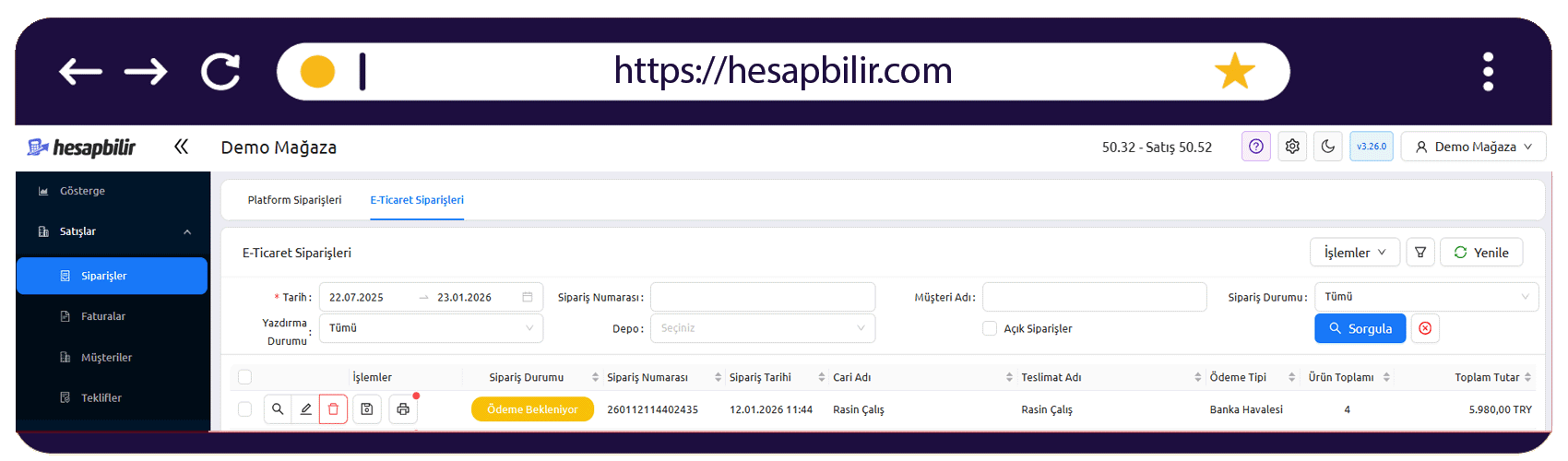 e-Ticaret Sipariş Detay Ekranı