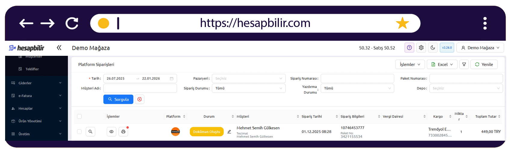 Sipariş Detay Ekranı